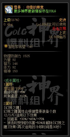 DNF雾神尼雪景套融合装备属性一览